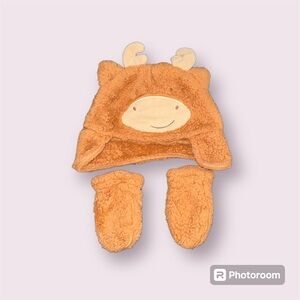 Baby Moose Winter Hat and Mittens Set